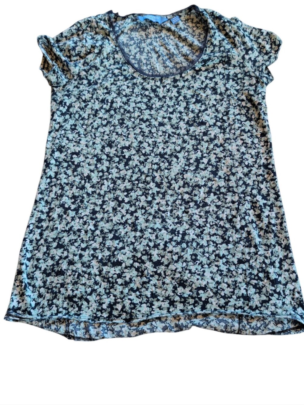 Simply Vera Vera Wang Blue Floral Scoop Neck Short Sleeve Top (#D218)